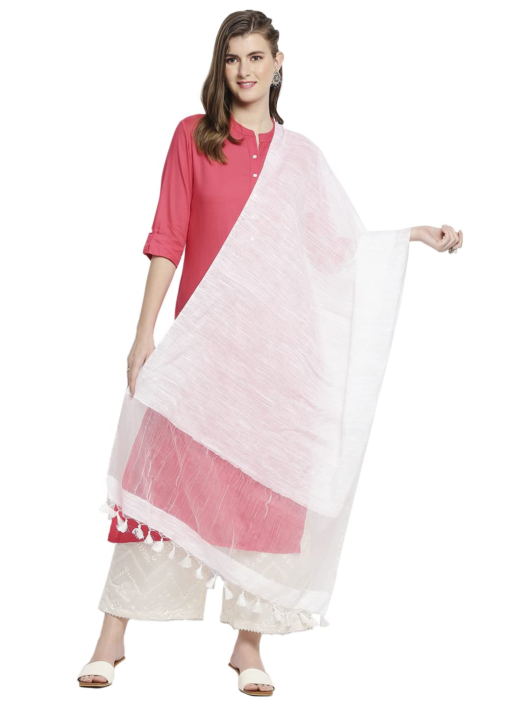 DUPATTA BAZAAR Women's White Linen Dupatta With Organza Border And Tassels, Free Size - Review, Price and Buying Guide