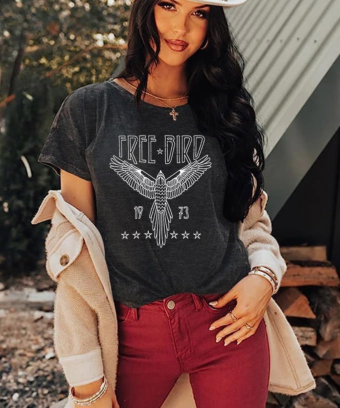 Vintage Rock Band T-Shirt Woman Retro Bird Shirt Eagle Graphic Tees Retro Music Shirt Casual Short Sleeve Tops - Image 2