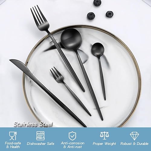 Miniatura 7 de 40-Pieces Heavy Duty Thick Flatware Set,SANLUNS 180 Stainless Matte Black Silverware Set for 8,Fine Dining Utensils Tableware Cutlery,Food-Grade