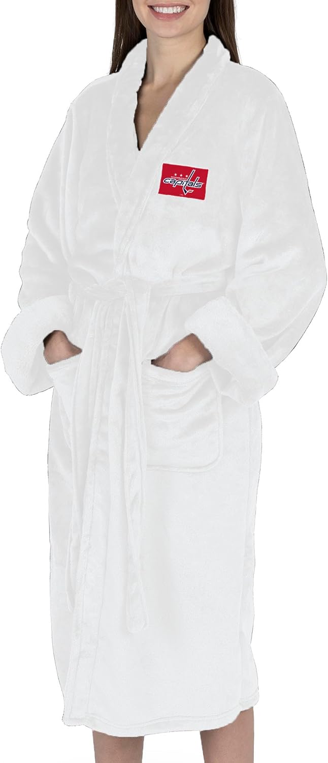 NORTHWEST NHL White Out Silk Touch Robe with Logo, Comfortable Lounge Wear for Men and Women
