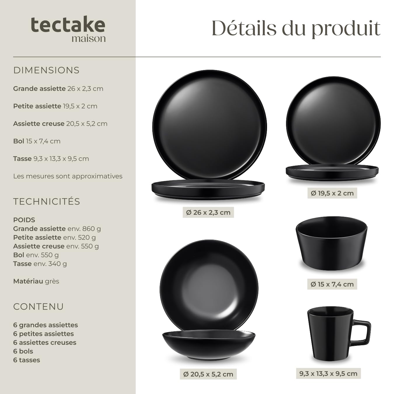 Tectake® Service De Table 12 Personnes Vaisselle Et Arts De