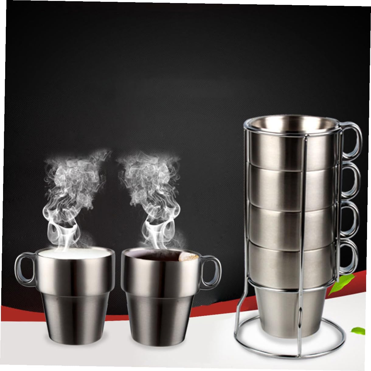 TIDTALEO Conjunto de 4 Tazas Térmicas de Acero Inoxidable Doble Capa para Camping Soporte de Malla, Aislamiento Térmico y Resistencia a Caídas, Adecuado para Exteriores