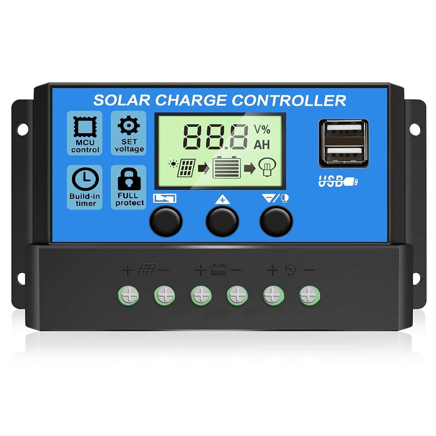 HASTHIP® 20A 12V to 24V Solar Charge & Panel Controller,Intelligent Regulator with Dual USB Port 5V Light Timer Control and LCD Display