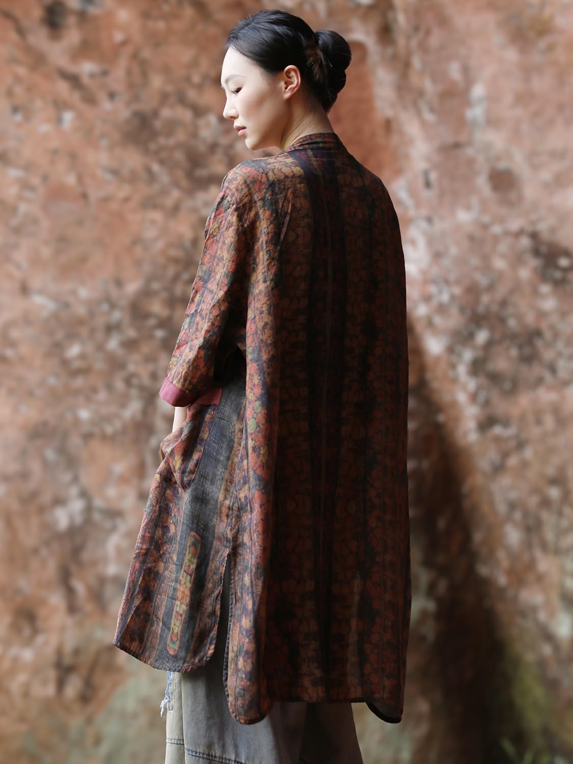 Boho Chic Women's Long Floral Print 3/4 Sleeve Shirt - Lightweight Button Duster Top for Spring & FAL