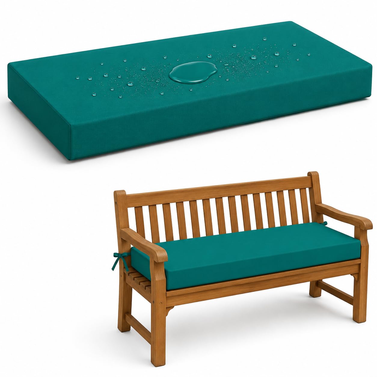 AZMAHT Waterproof 2/3/4 Seater Bench Cushion, Polyester Garden Bench Pad with 50D Foam 5Cm, Anti-Slip Ties, Removable Cover for Patio, Lawn, Indoor Outdoor Seats,Dark Green,160x50x5cm