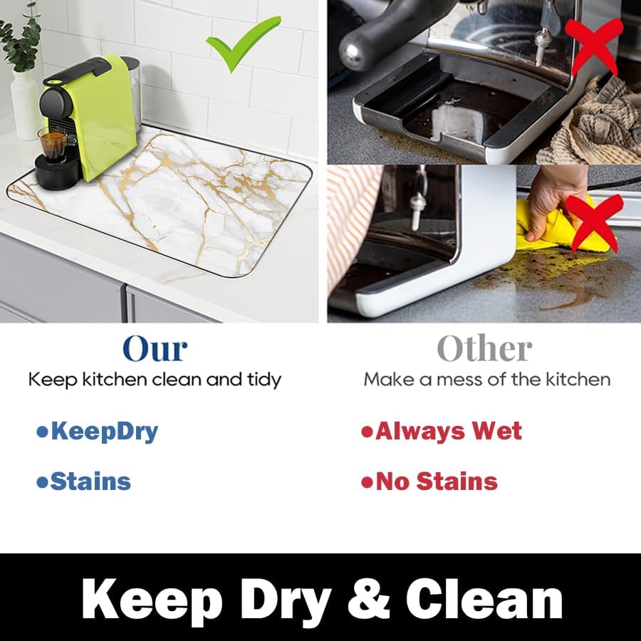 Miniatura 3 de EMMTEEY Tapete de secado de platos para encimera de cocina, tapete de mármol para cafetera, tapete de bar con parte trasera de goma absorbente de