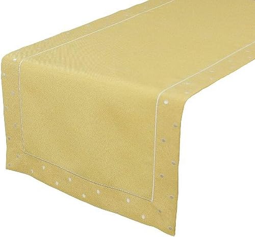 Miniatura 1 de Camino de mesa bordado de lunares de fácil cuidado, 16 x 34 pulgadas, amarillo