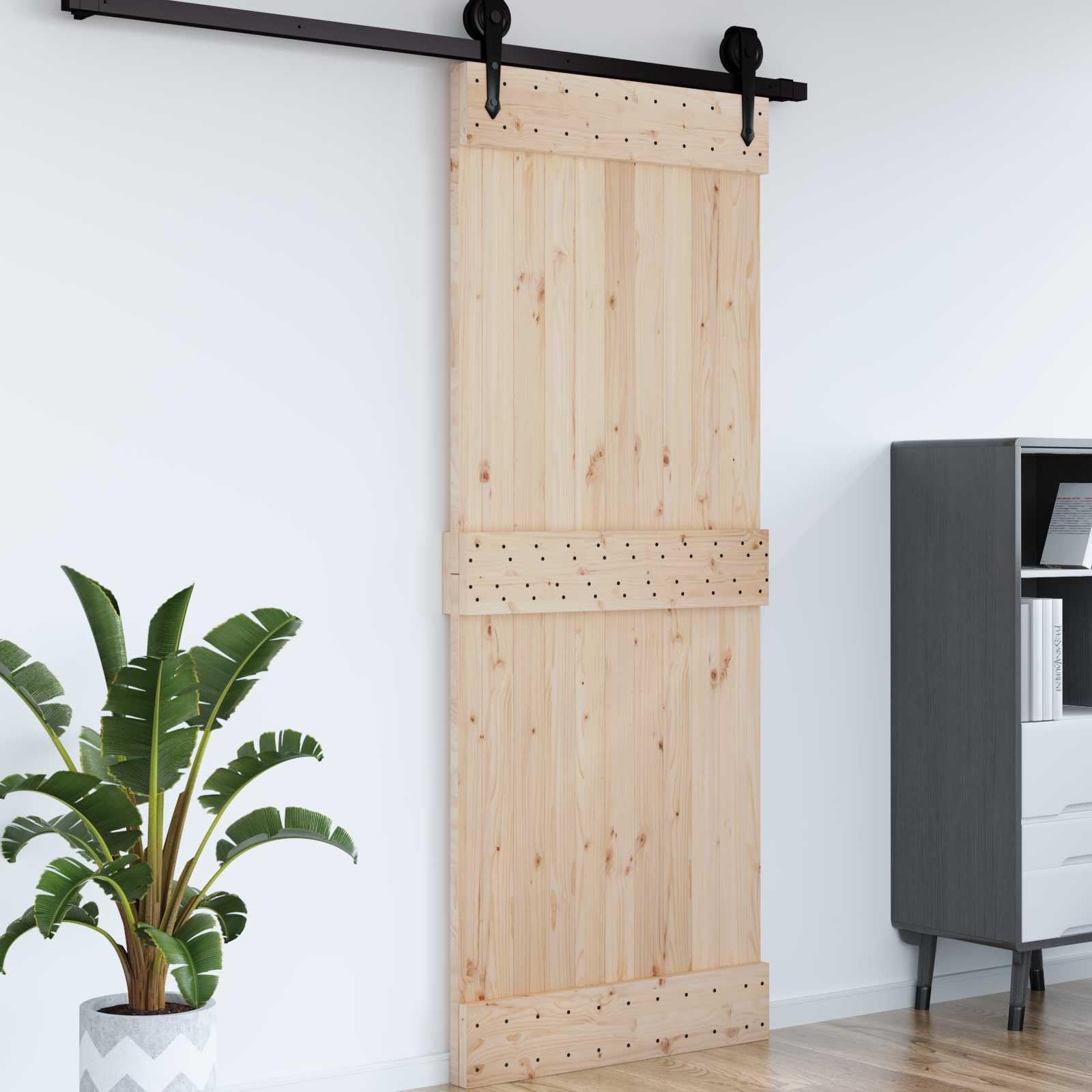 vidaXL Puerta Narvik Natural 80 x 210 cm Madera de Pino Sólido, Puerta Rectangular Moderna, Interior de Pino, Ahorra Espacio, Separador Contemporáneo de Habitaciones, Diseño Funcional