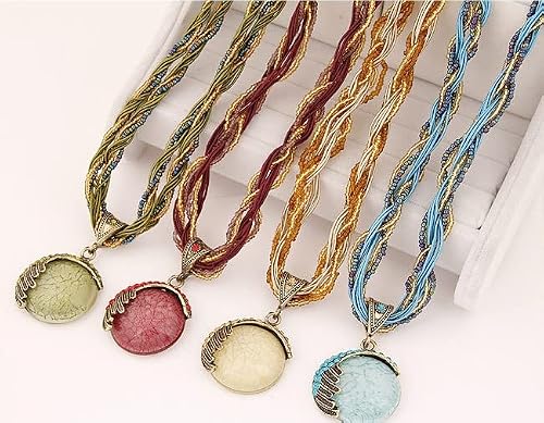 Nawjue Fashion Jewelry Retro Vintage Bohemian Style Turquoise Rhinestone Pendant Collar Chain Necklace For Women Lady Girls (Red) #TOP6