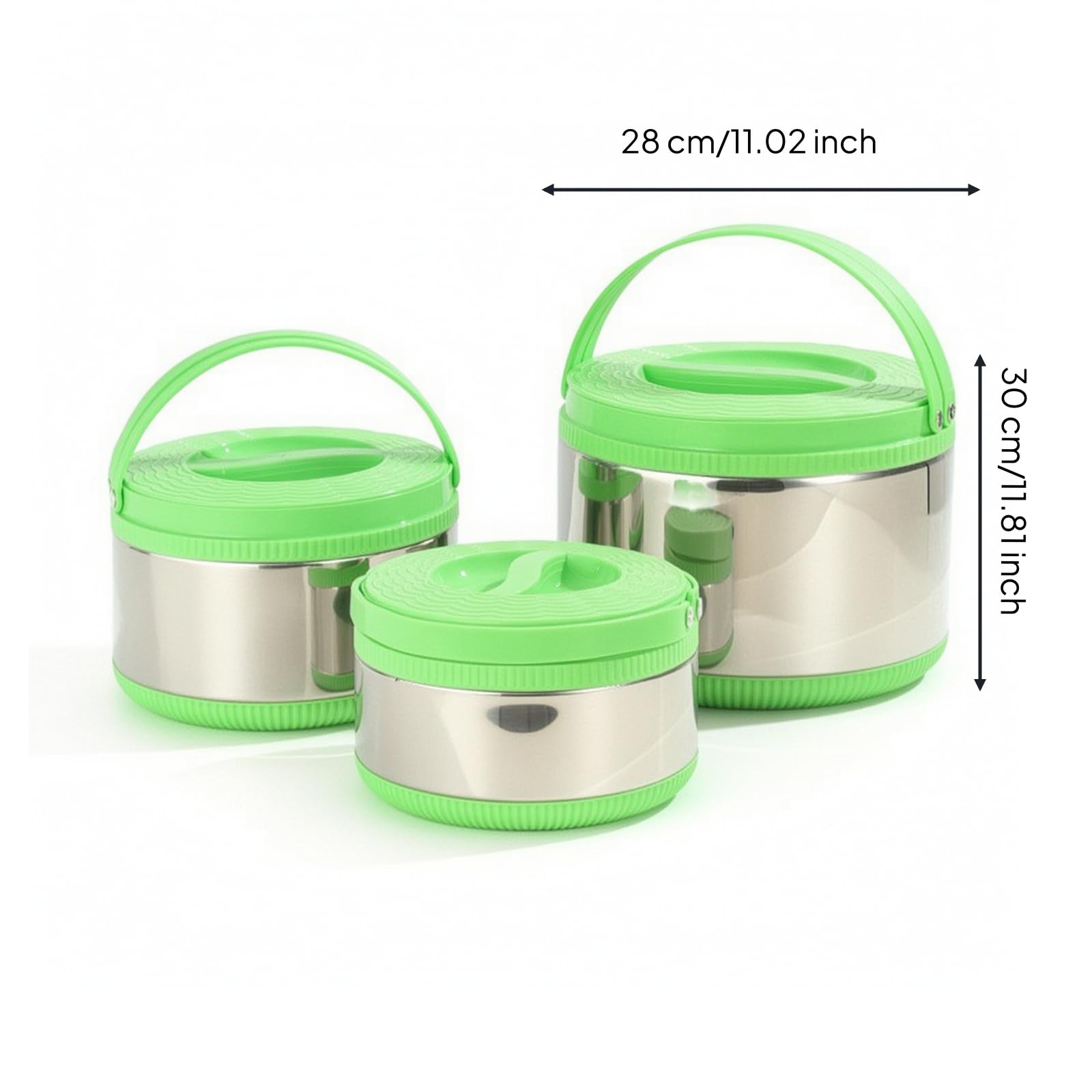 Isotérmico Contenedor Térmico Recipiente para Guisos y Platos Calientes Asa Plegable Ligera Apto para Trabajo Escuela Excursiones Almuerzos Fuera de, Array, Verde, Juego De Tres Piezas Verde