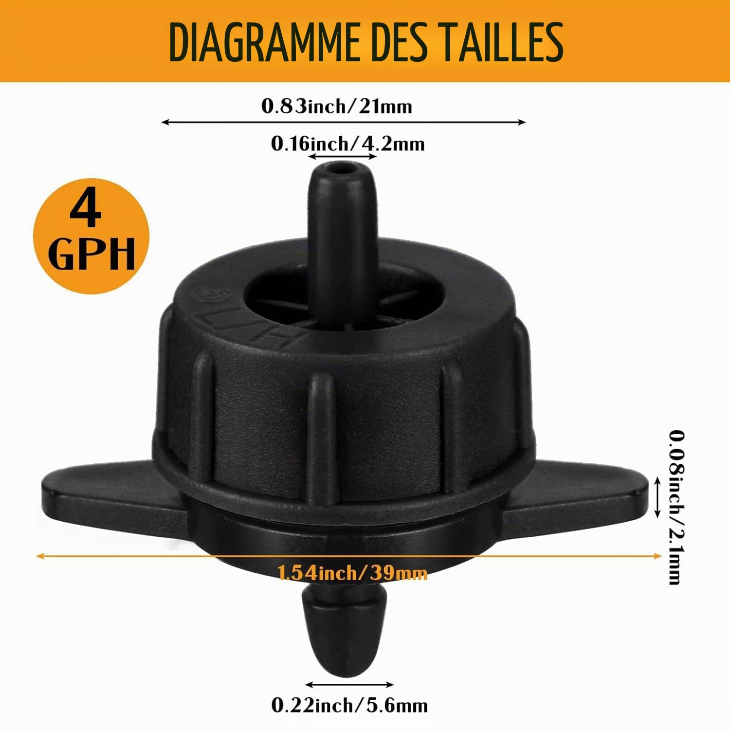 Lot de 100 Goutteurs autorégulants 4 l/h, Goutteurs d'irrigation en ligne système micro, Goutteur pour arrosage agriole et jardinage