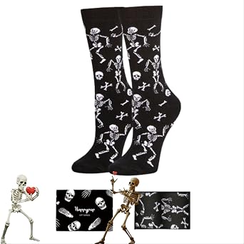HAPPYPOP Spooky Halloween Gifts - Gothic Skeleton Witchy Ghost Socks for Adult, Horror Skull Sock