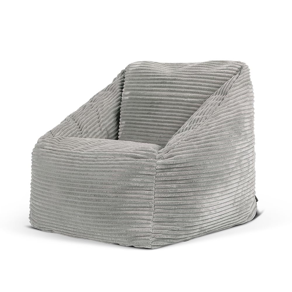 icon Natalia Cord Kids Bean Bag Chair, Grey, Bean Bag with Filling Included for Girls and Boys, Kids Armchair, Beanbags for Children, Nursery Décor, Playroom Décor, Bedroom Accessories