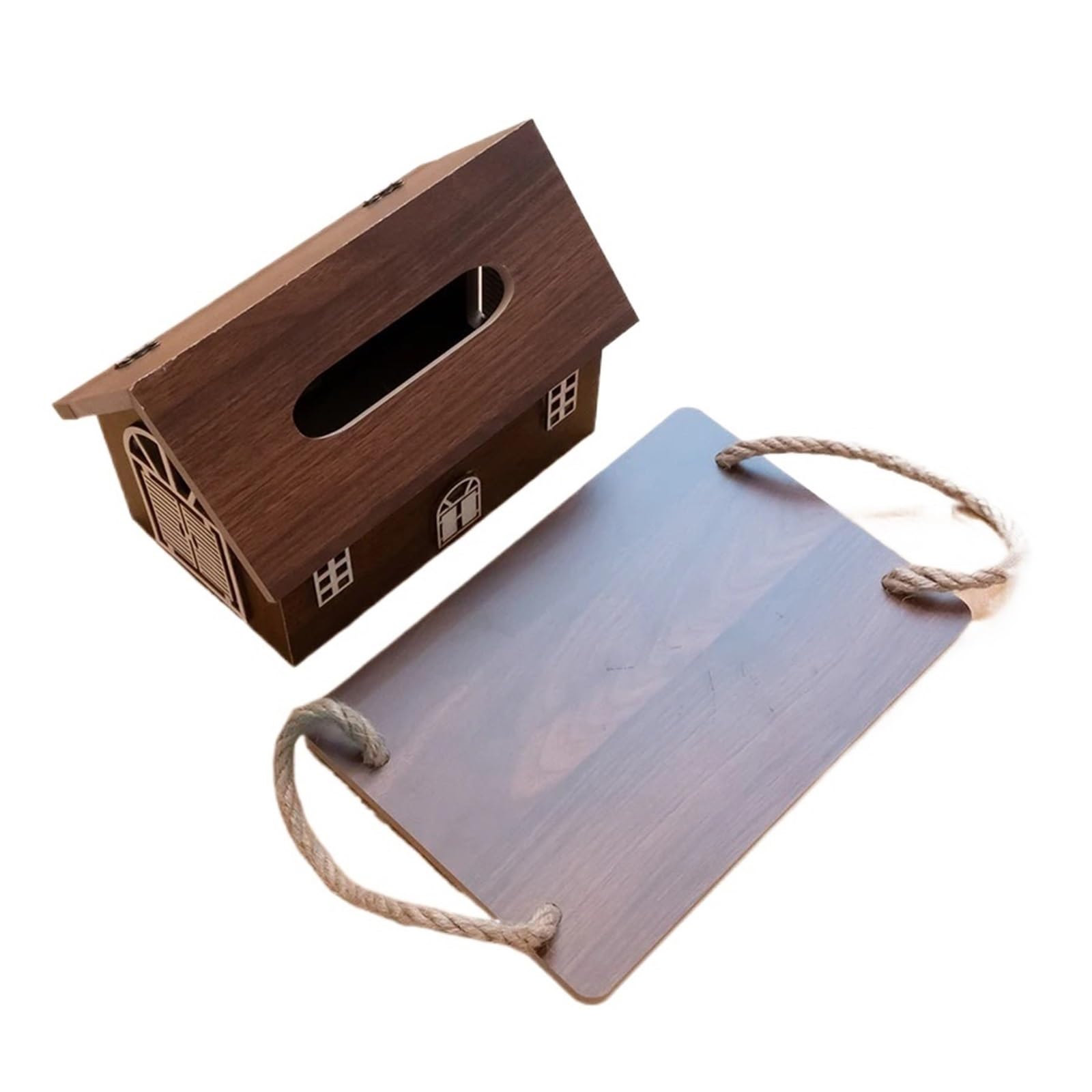 Wood Tissue Box House-Shaped Tissue Box, Creative Napkin Holder, Home Décor, Hotel Restaurant Table Linen Wooden(Black)