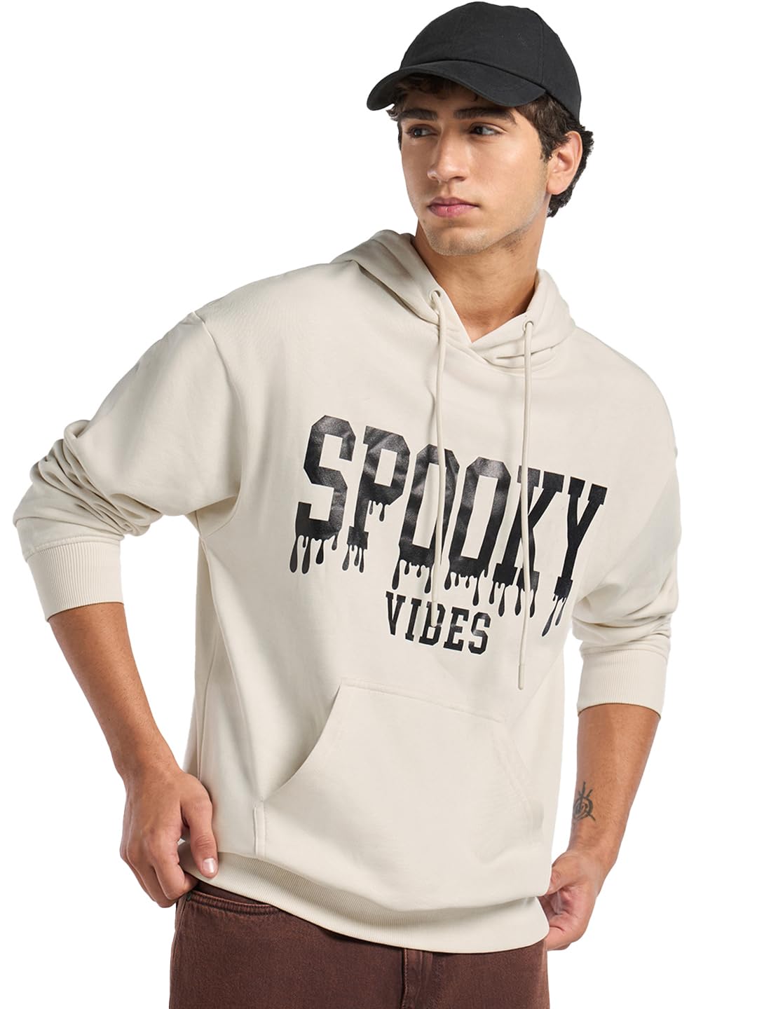 Bewakoof Heavy Duty 1.0 - Felpa con cappuccio in pile da uomo tipografia oversize