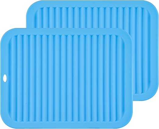 Big Silicone Trivets mat Set of 2 Smithcraft 9"X12" Multi-Purpose Drying Trivet Mat, Pot Holder, Waterproof, Non Slip, Flexible, Durable, Dishwasher Safe Blue