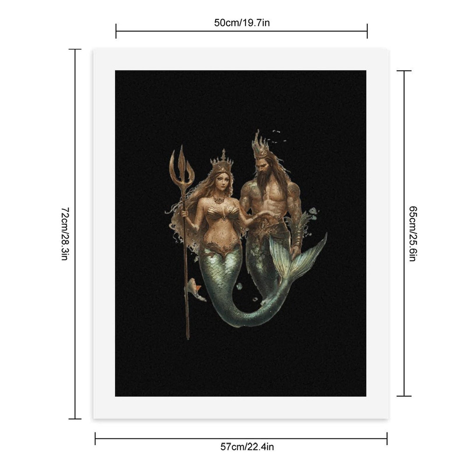 Malen nach Zahlen für Erwachsene, Motiv: Meerjungfrau, niedliche Königin und König, vertikales Baumwollgemälde, digitales Ölgemälde, Heimdekoration, Geschenk, 65 x 50 cm