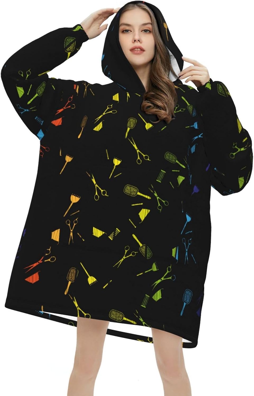 Oversized Wearable Blanket Hoodie Hairdresser-Haircut-Tool Large Pocket Sweatshirt For Women Men,Adult