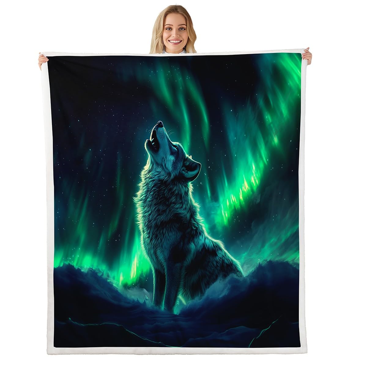 Couverture polaire bohème animaux de montagne grand plaid loup galaxie
