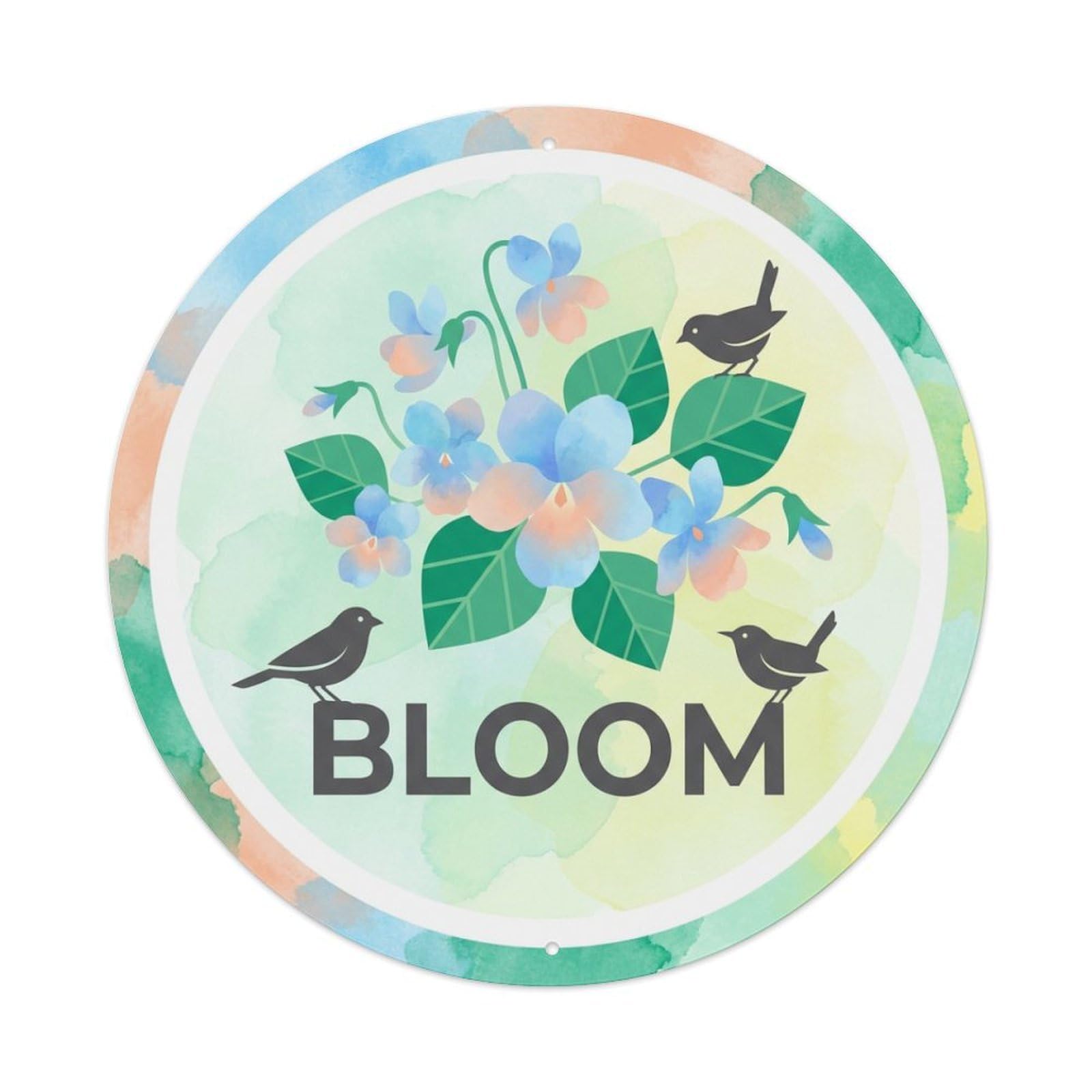 Watercolor Bird Slogan Bloom Violet Bouquet Metal Tin Sign