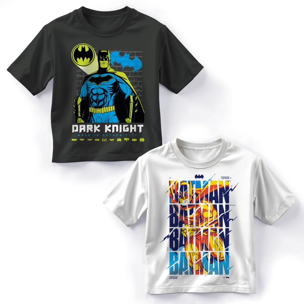 BATMAN Boy's Short Sleeve Crewneck Graphic T-Shirt 2-Pack, Boys Tees 2-Piece Bundle Set for Kids and Toddlers