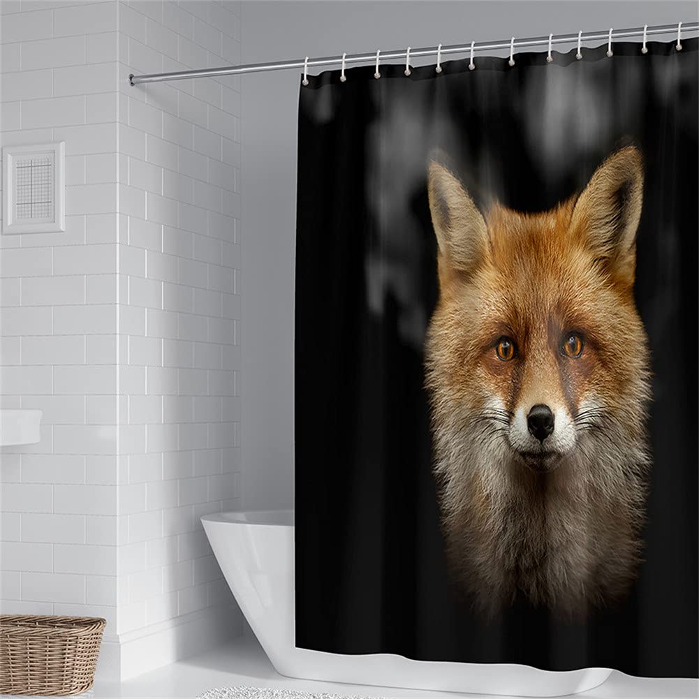 Oduo Animal Fox 3D Shower Curtains Bathroom Shower Curtains Mould Proof Resistant Waterproof Washable Shower Curtain Liner With 12 Hooks - Fox Print Bath Curtain (,90X180cm)