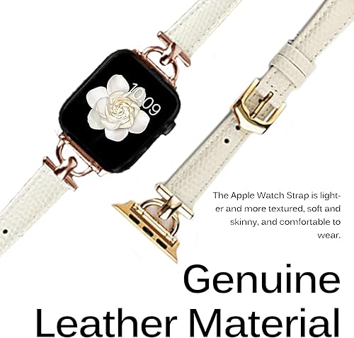 Miniatura 2 de Miimall Compatible con Apple Watch Band para mujer, cuero delgado tamaño ajustable hebilla de metal en forma de D correa de cuero de repuesto para