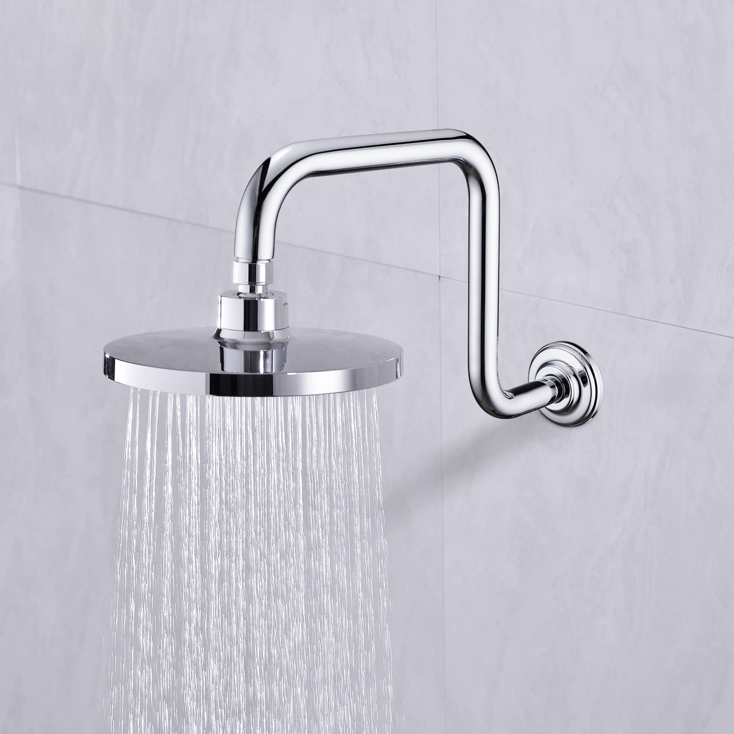 Ramię prysznicowe z kołnierzem, 33 cm w kształcie litery S, wysoki stan, przedłużenie głowicy prysznicowej ze stali nierdzewnej, wymienna rura ramienia, chrom
