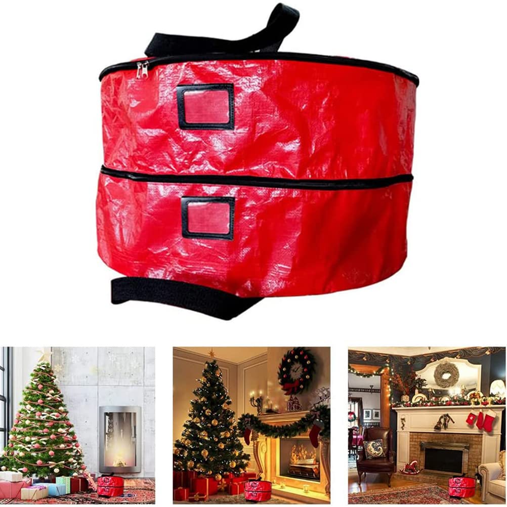 aqxreight Double Layer Christmas Wreath Storage Bag Large Capacity Wreath Storage Container Wreath Storage Box with Dual Zippers and Handles Box Includes an Extra Internal Compartment