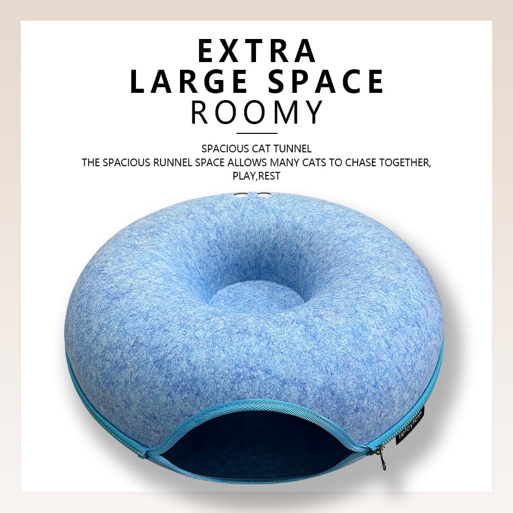 Tunnel nest, Donut nest, Fun Ventilation peep Hole, Detachable Zipper cat Bed, Felt Washable, All Season Universal cat Bed Suitable for Cats (Sky Blue, Small)