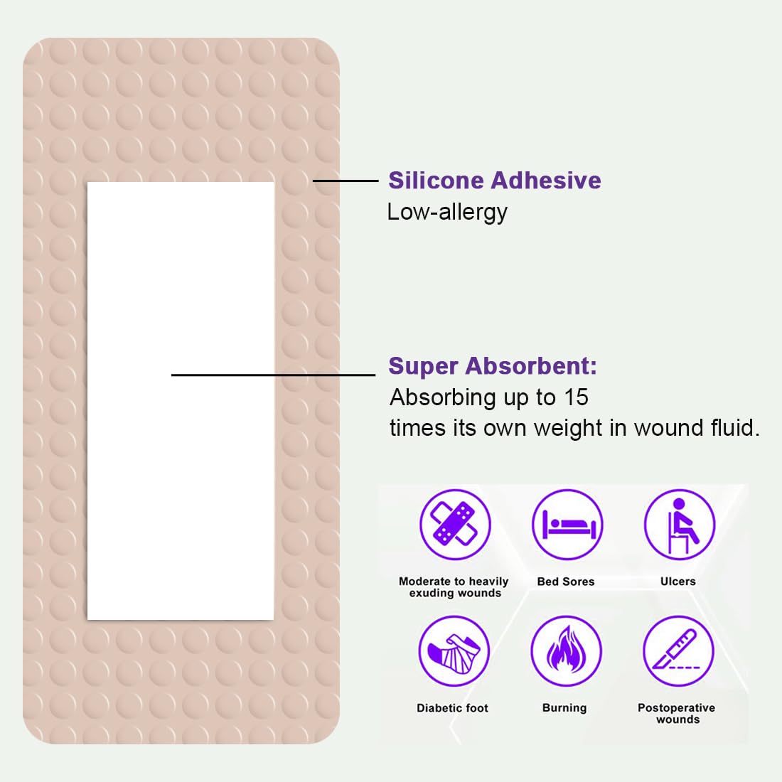 Silicone Foam Dressing with Adhesive Border 2"x4" Waterproof Wound Dressing Bandage for Wound Care 5 Pack — Amazon image 3