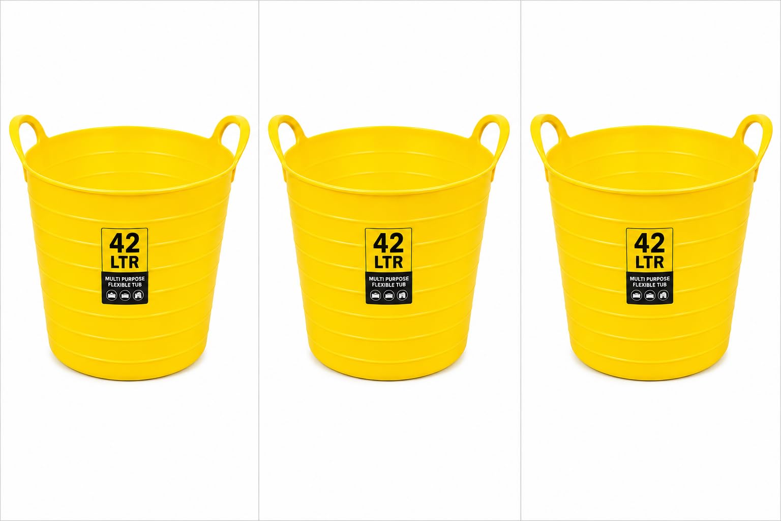 42L Flexi Tub Bucket Heavy Duty Plastic Storage Bin Garden Home Multi Purpose UK YELLOW, 42 L