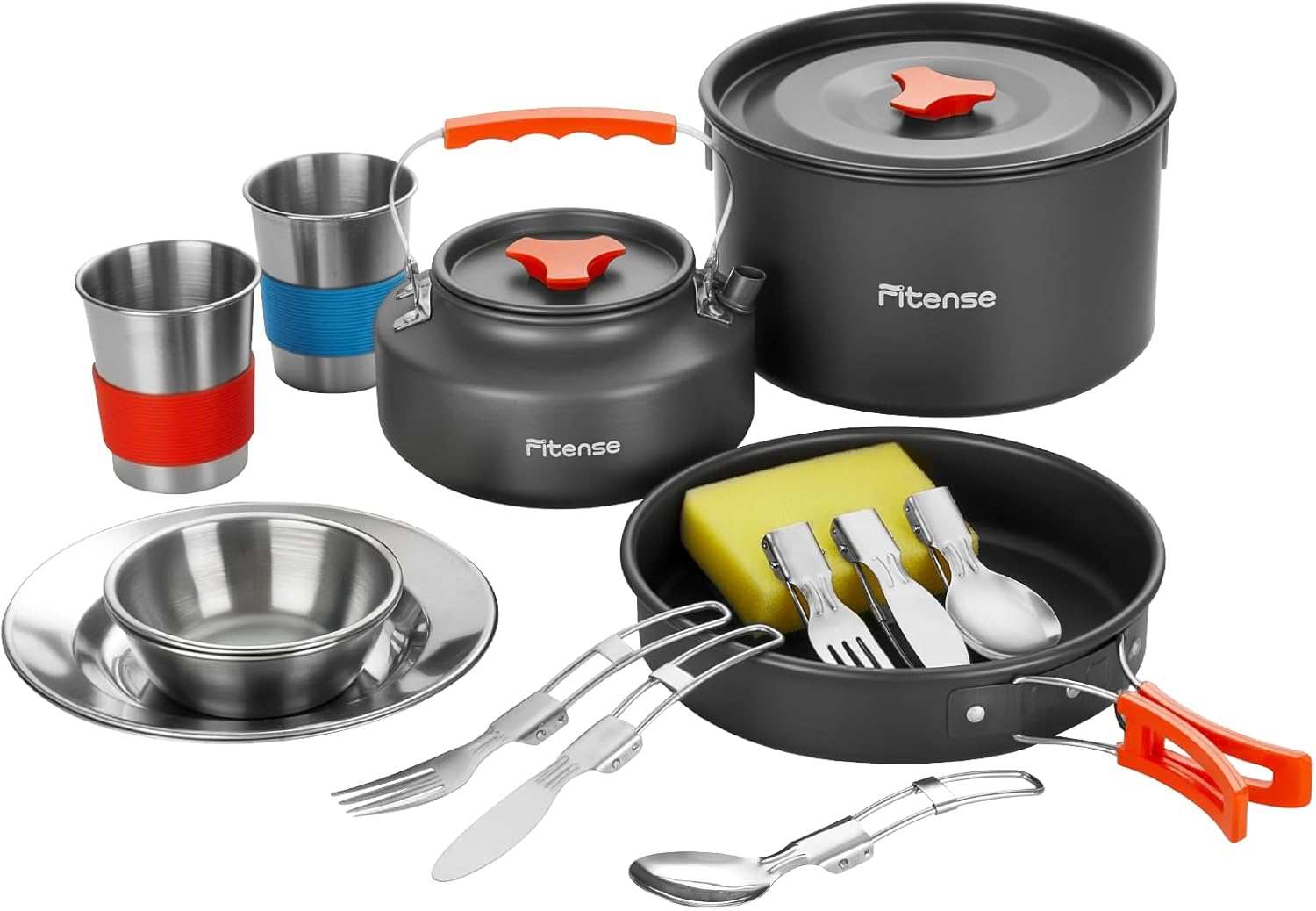 21Pcs Camping Cookware Mess Kit for 2, Lightweight Camping Kitchen Pots and Pans Set, Portable Cooking Essentials for Backpacking, Hiking and Picnic