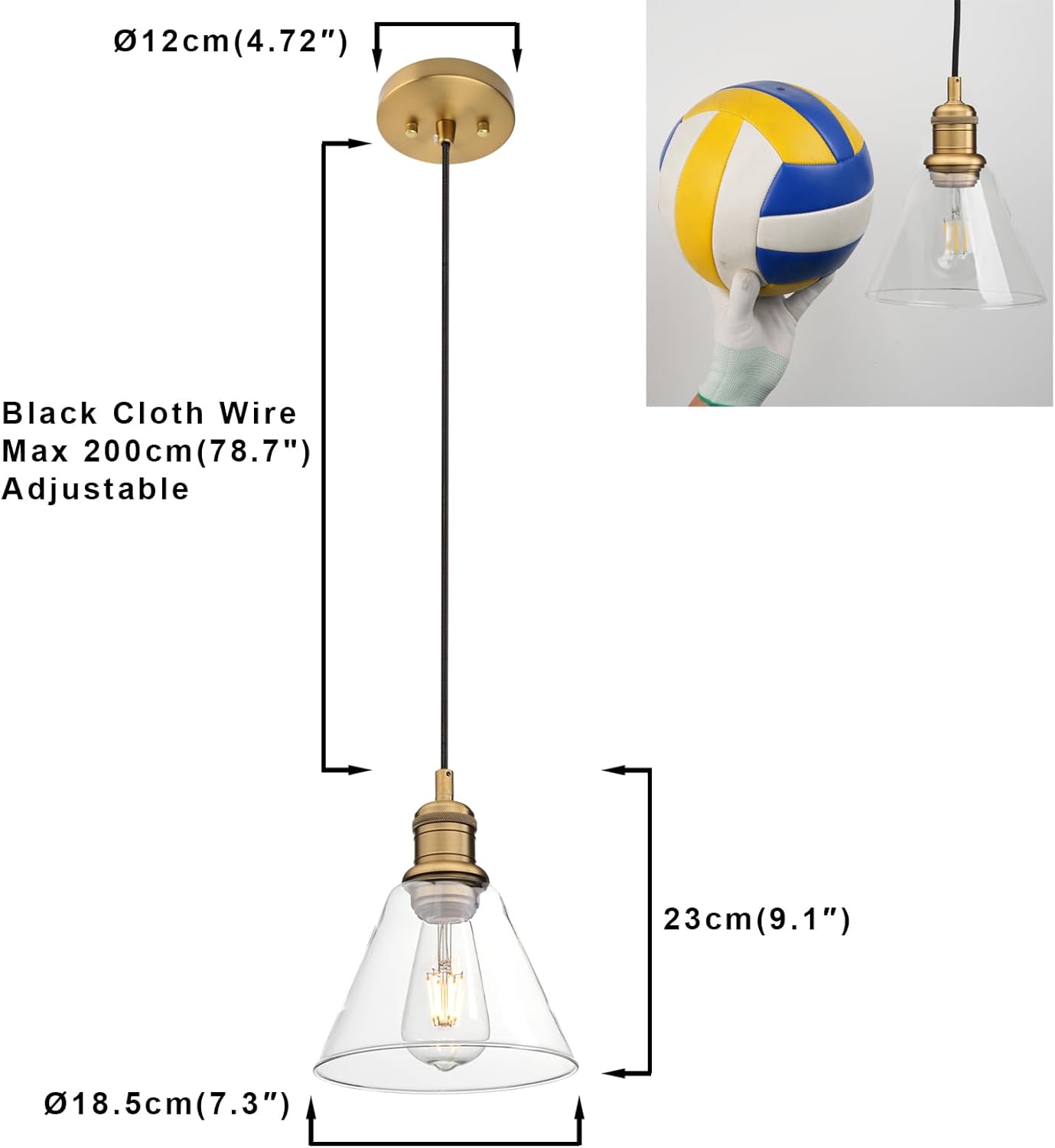Yosoan 1-Light Vintage Edison Hanging Pendant Light, Mini Funnel Flared Glass Clear Glass Shade for Kitchen Bathroom Porch Living Room Dinning Room Office Restaurants Hotels Bar Island (Antique)