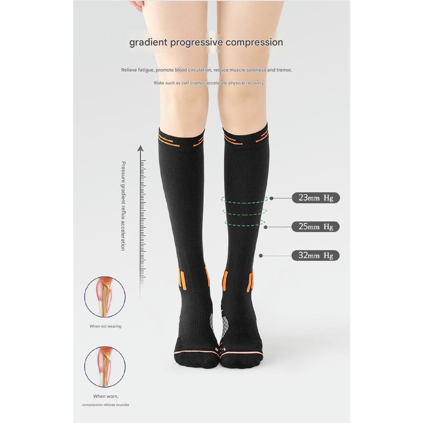 Męskie skarpety długie rurki kompresyjne skarpety kompresyjne na mięśnie Skipping Rope Pressure skarpety sportowe do biegania joga ręcznik Bottom Thickened Socks 2-pak - czarne