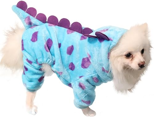 Miniatura 5 de Nigua Ropa de dinosaurio para perros con capucha para razas pequeñas, pijamas de invierno para perros