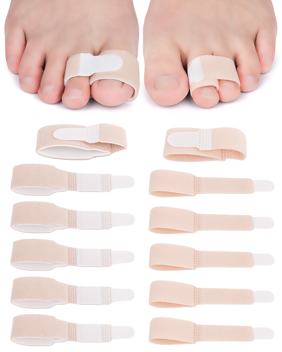 Golbylicc 12 Pack Fabric Hammer Toe Corrector, Reusable Broken Toe Protectors Buddy Taped Wraps, Hammertoe Straightener, Toe Splint for Broken Toe,