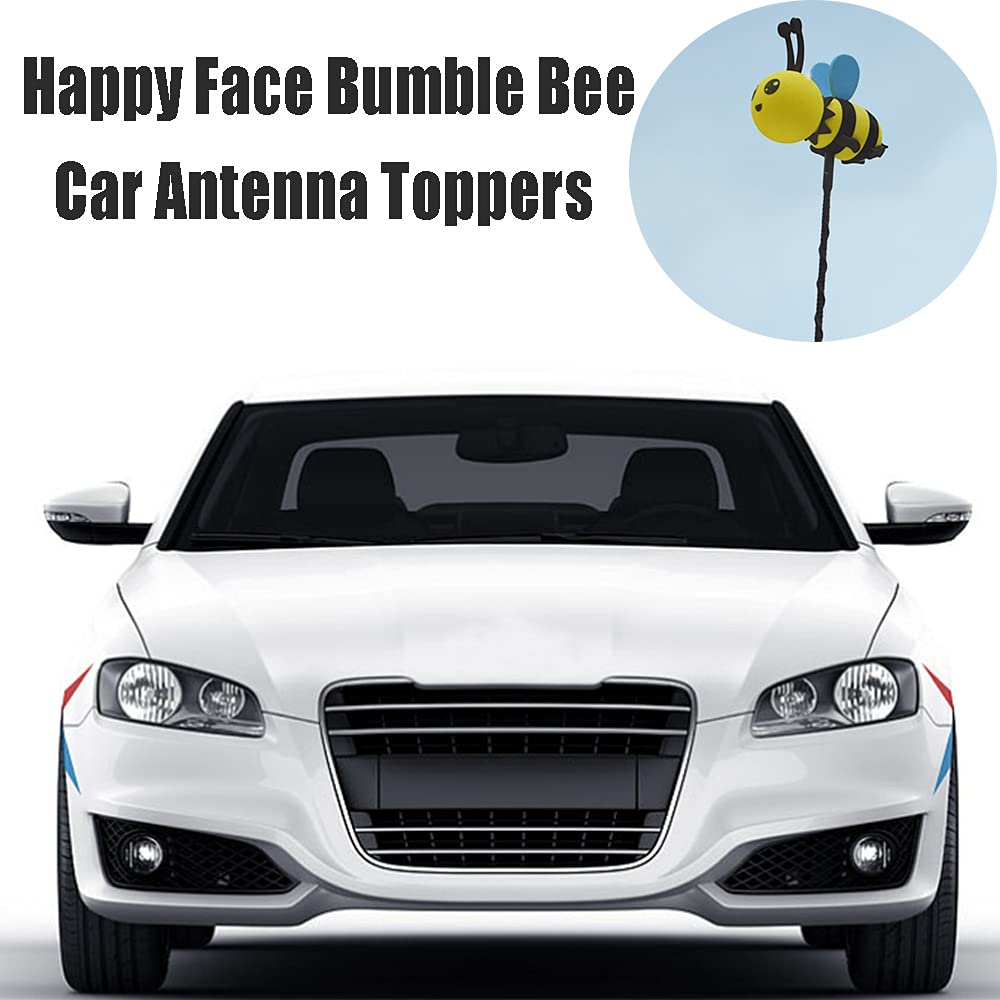 Car Styling Cute Smiley Honey Yellow Bumble Bee Aerial Pen Topper Auto Antenna Animal Ball Decoration