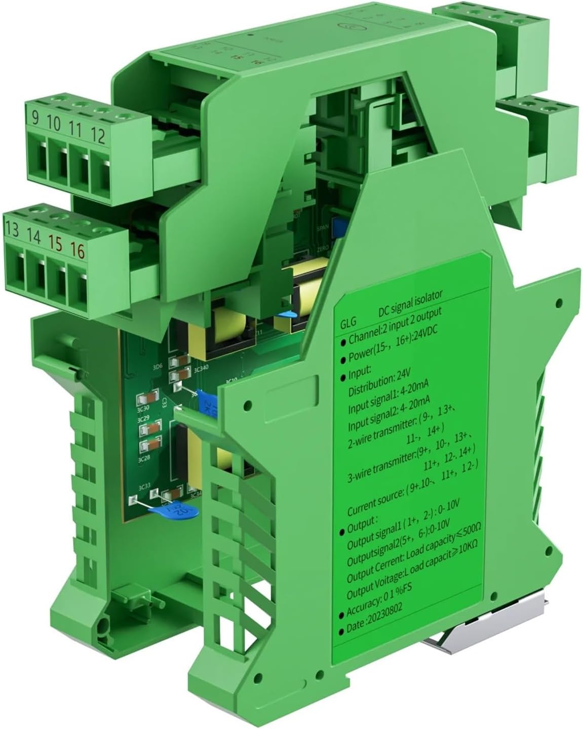 Analog DC signal isolation transmitter 0-10v 4-20mA analog signal isolator multi-channel input and output current signal isolation converter(1 input 1 output,0-5V OUTPUT_DC24V POWER SUPPLY_0-20MA INPU