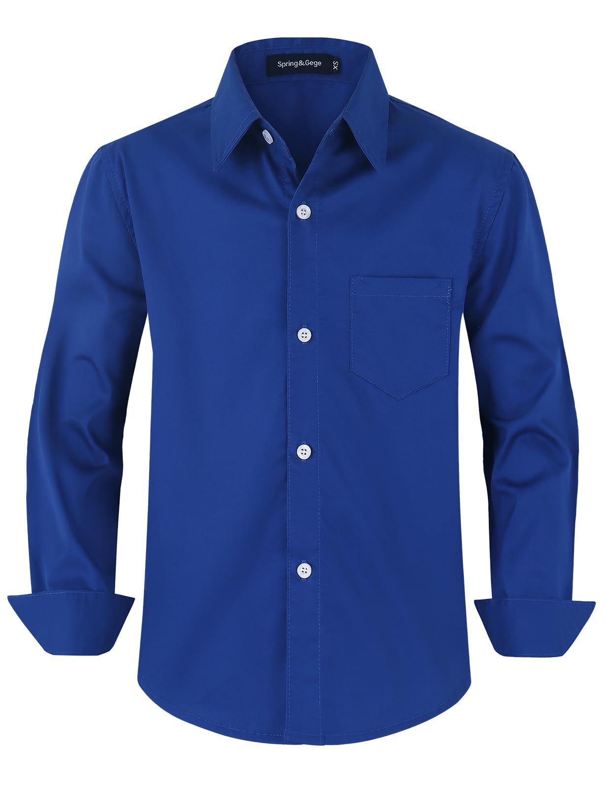 Spring&Gege Boys' Cotton Dress Shirt Long Sleeve Casual School Uniform Woven Button Down Shirt