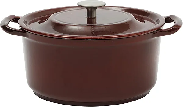 Kenmore Oak Park 5-Quart Cast Iron Dutch Oven Casserole With Lid With Metallic Enamel - Red