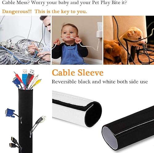 Miniatura 6 de Organizador de cables de neopreno de 120 pulgadas, reversible, flexible, recortable, para bricolaje, para oficina, TV, computadora, hogar,