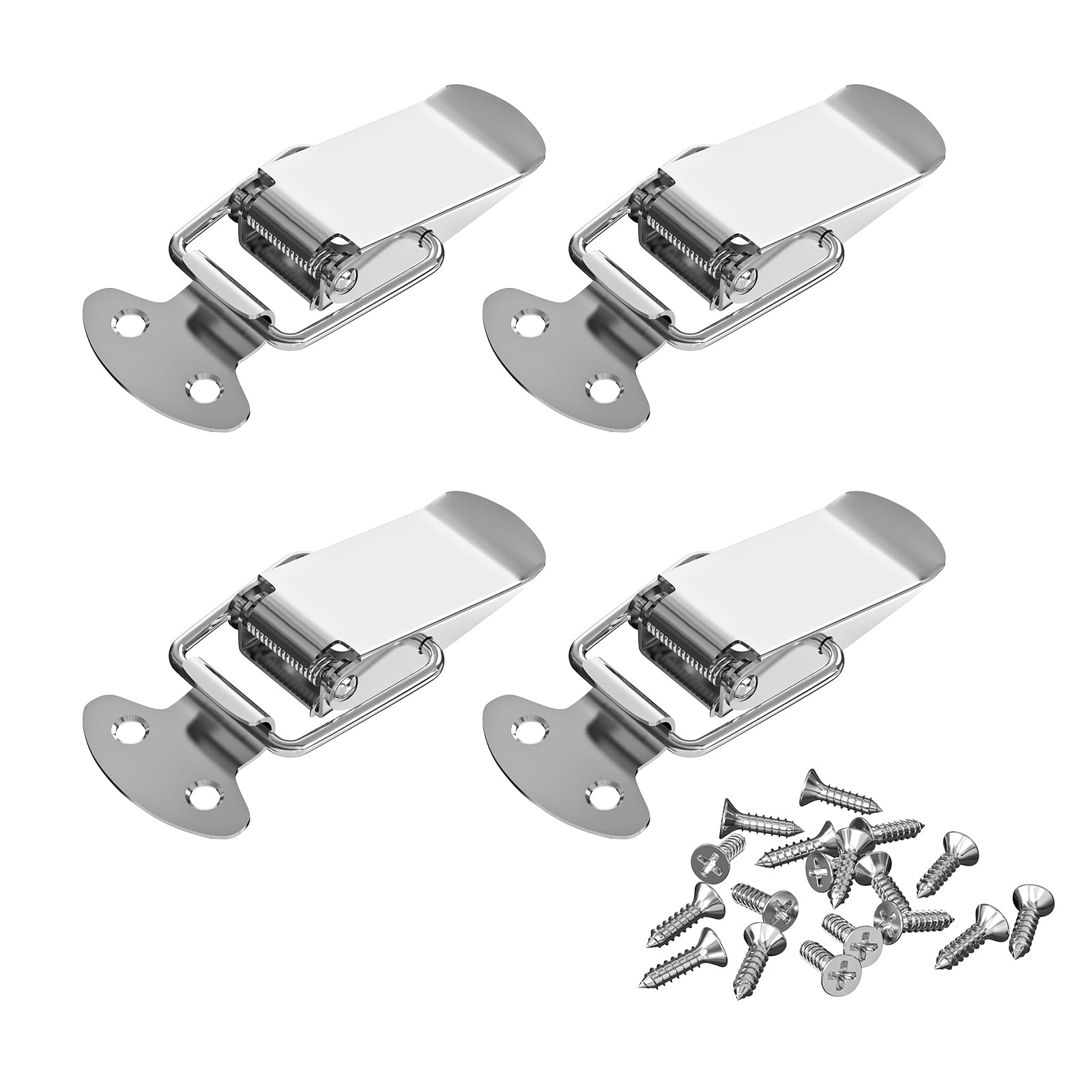 Zamknięcie zaciskowe, stal nierdzewna, 4 sztuki, 34 mm, ze śrubami, 16 sztuk, zamknięcie dźwigniowe, zamknięcie skrzynkowe, zamek nasadkowy do skrzynki narzędziowej, szuflady, skrzyni,