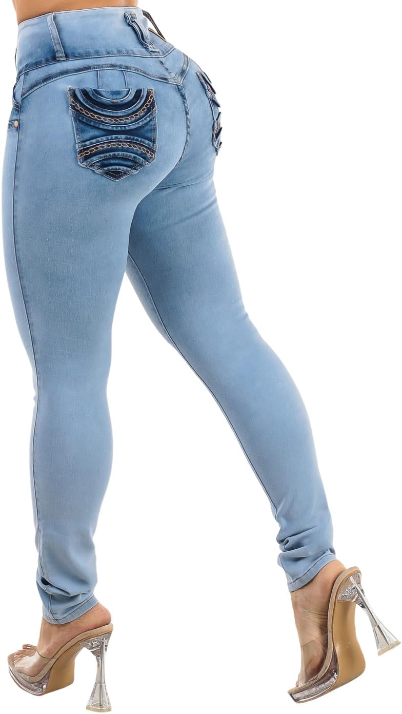 Moda Xpress Women Juniors High Waisted, Mid Rise Butt Lifting Colombian Design Skinny Jeans 10623N