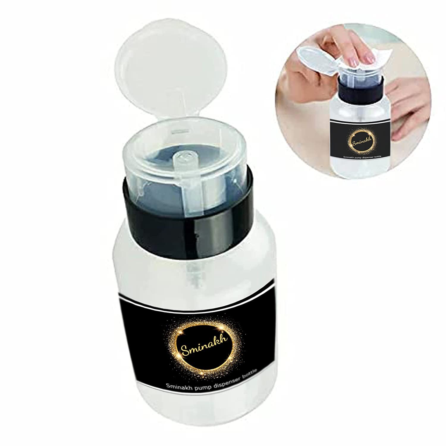 Sminakh 3 Pcs Pump Bottle Empty Push Down Pump Dispenser Bottle Empty Lockable Nail Polish and Makeup Remover Acetone container (Multicolor) 3