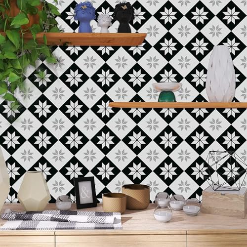 Image of Moroccan Tile Stickers | Waterproof Self Adhesive Peel & Stick Tile Decals for Kitchen Backsplash, Bathroom Wall, Floor, Furniture & Glass (4x4 Inch, Design 72)