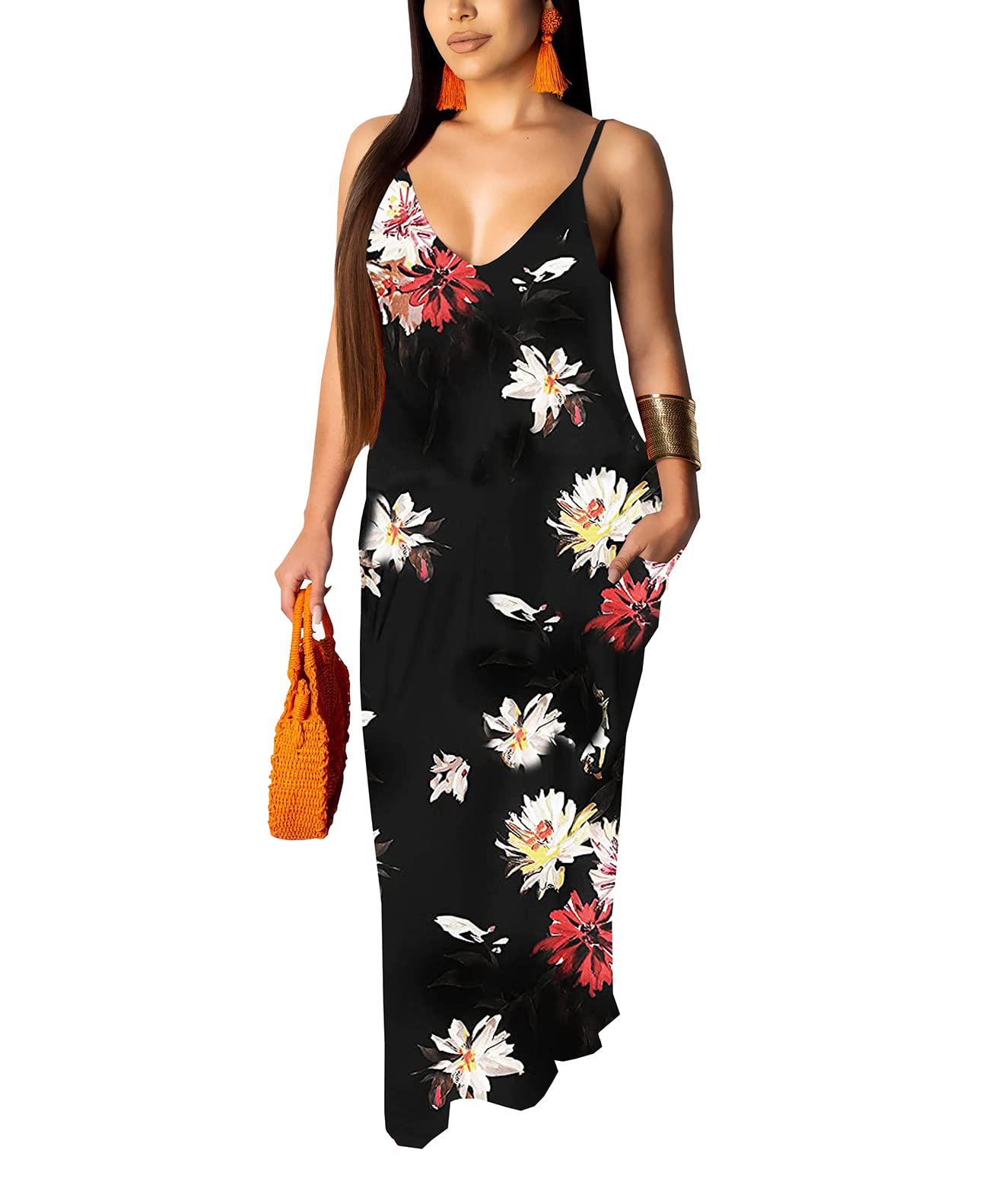 Summer Maxi Dress for Women 2026 Plus Size Casual Sexy Floral Sleeveless Vacation Long Sundresses with Pockets