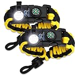 Nexfinity One Survival Paracord Bracelet - Tactical Emergency Gear Kit with SOS LED Light, 550 Grade, Adjustable, Multitools, Fire Starter, Compass, and Whistle - Set of 2 (Yellow)