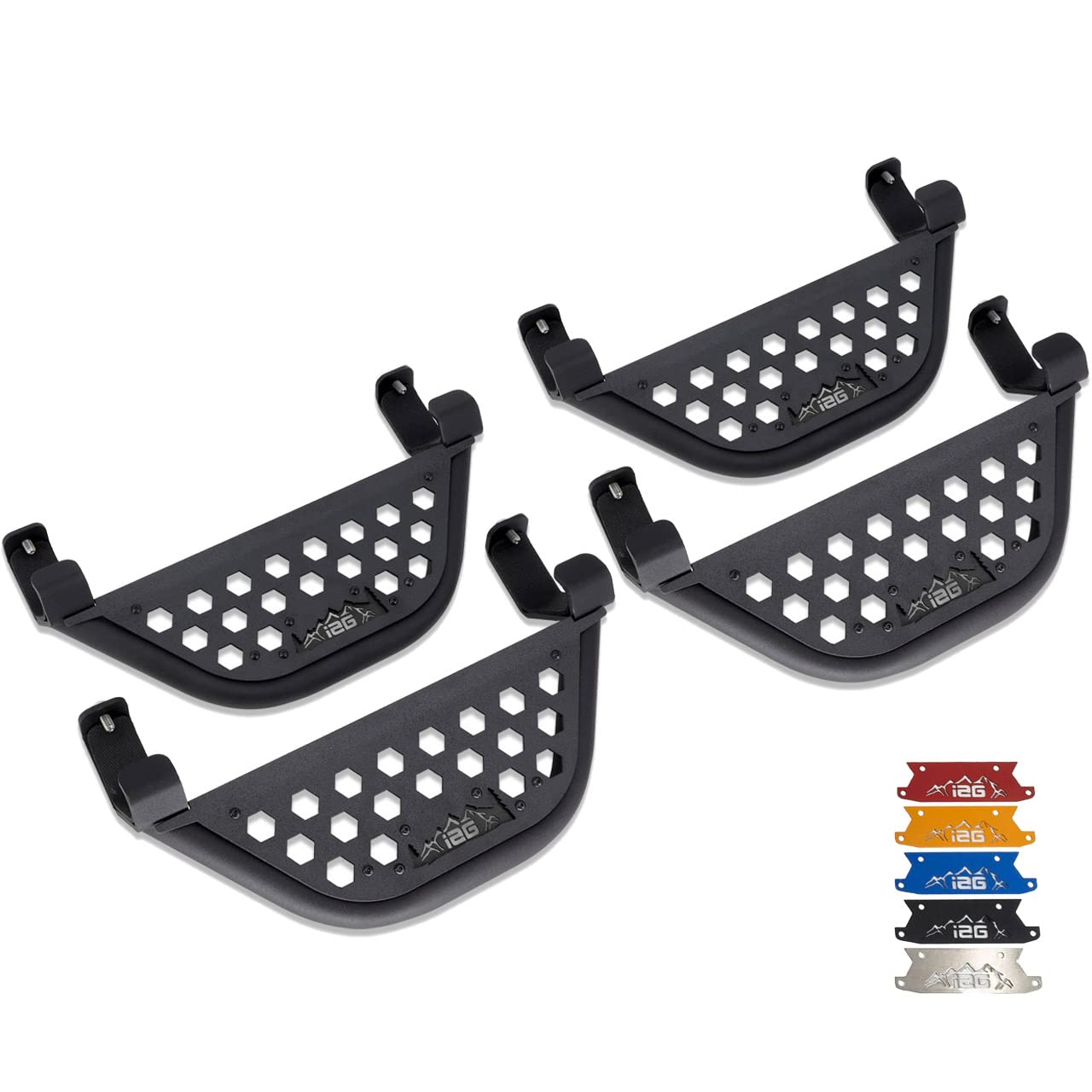 IAG V1 EZ-Step for Ford Bronco 2021+ w/rockrails (4 Door, Black Logo Plate, 2 Pair) (Does not fit Raptor or Sport)