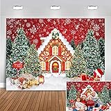Picture of Mocsicka 8x6ft Gingerbread House Backdrop Christmas Candy House Snowflake Wonderland Pine Tree Photography Background for Kids Cookie Exchange Kids Theme Birthday Party Decoration Banner